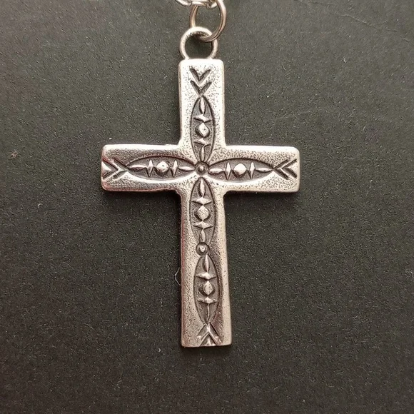 Sterling Silver Stamped Cross Pendant Necklace Signed - Picture 3 of 10